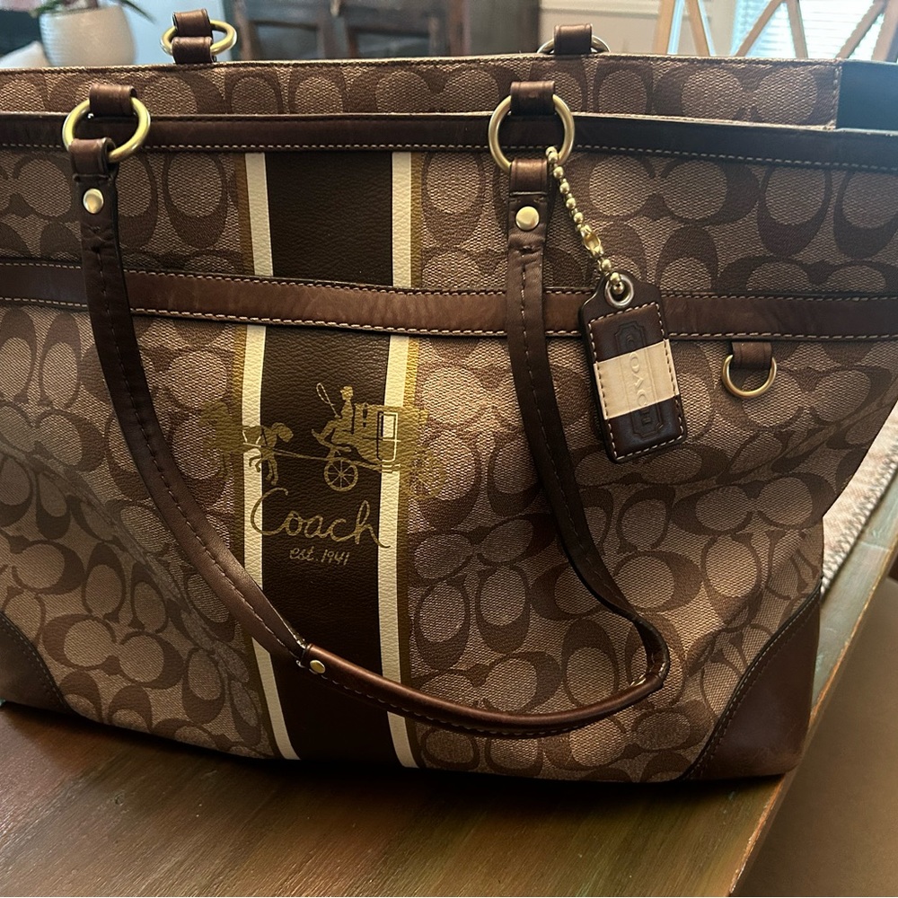 Large Coach Signature Tote with laptop slot!